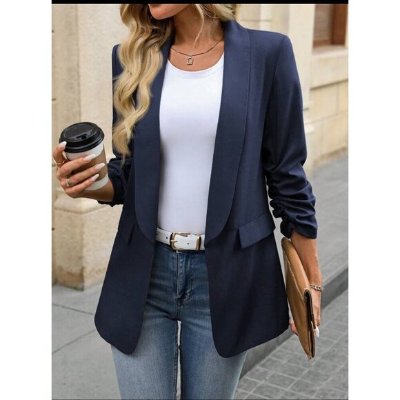 fold over shawl collar blazer jacket suit gray - Picture 5 of 11